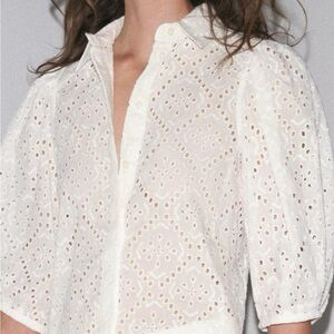 Zara Elegant White Eyelet Blouse